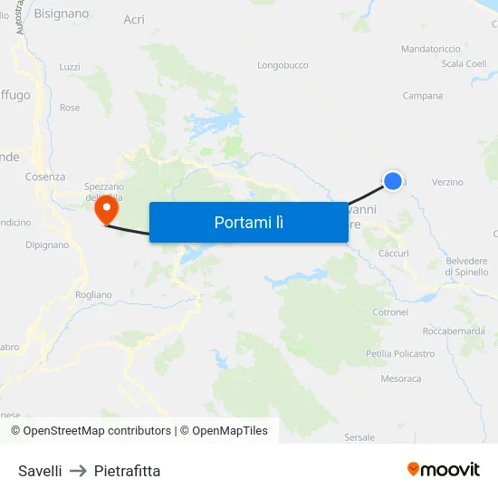 Savelli to Pietrafitta map