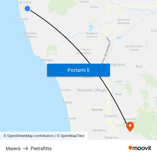Maierà to Pietrafitta map