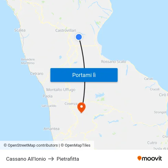 Cassano All'Ionio to Pietrafitta map