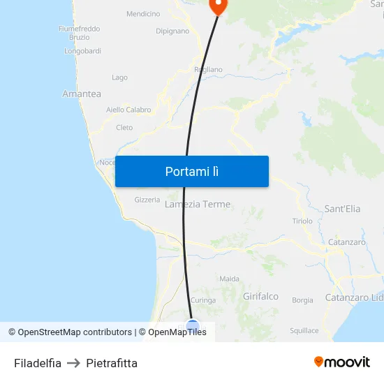 Filadelfia to Pietrafitta map