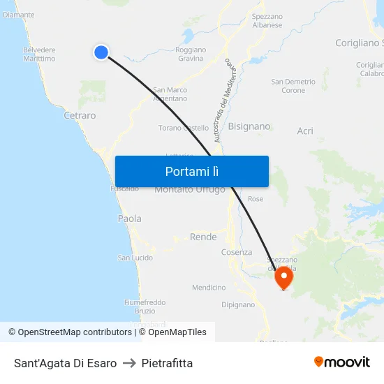 Sant'Agata Di Esaro to Pietrafitta map