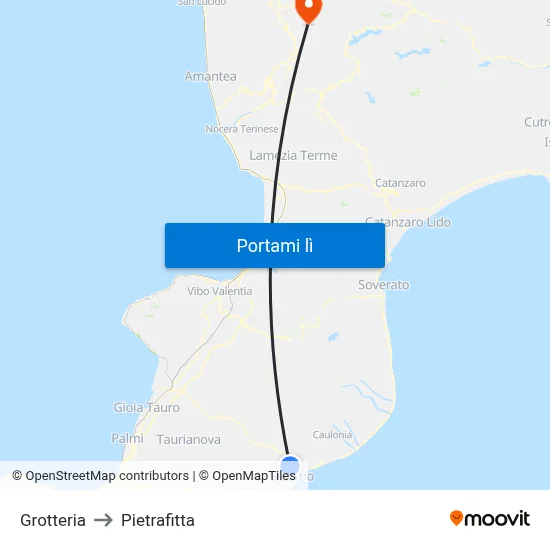 Grotteria to Pietrafitta map