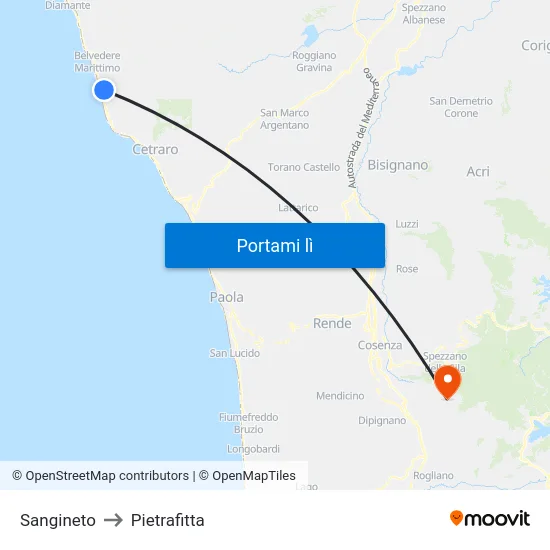 Sangineto to Pietrafitta map