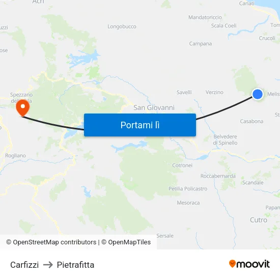 Carfizzi to Pietrafitta map