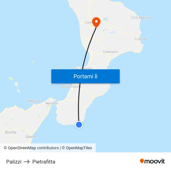 Palizzi to Pietrafitta map
