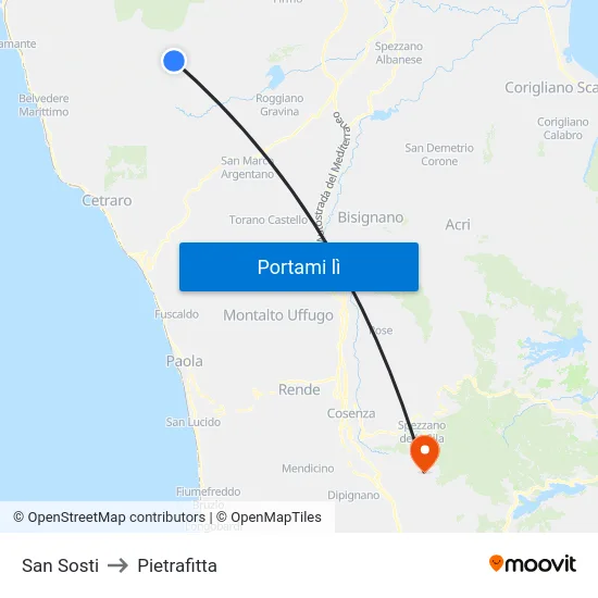 San Sosti to Pietrafitta map