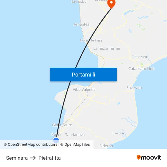 Seminara to Pietrafitta map