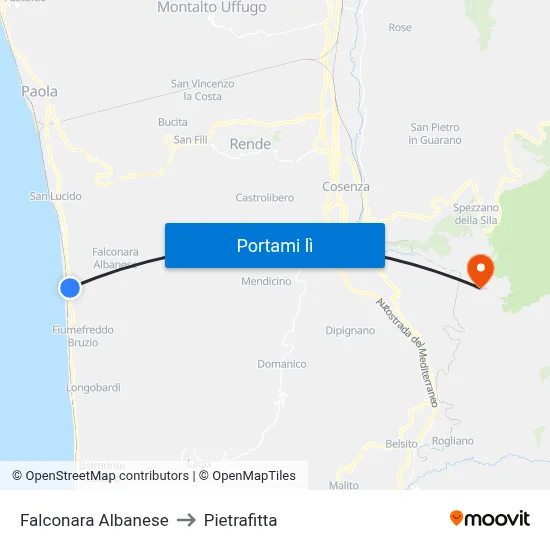 Falconara Albanese to Pietrafitta map