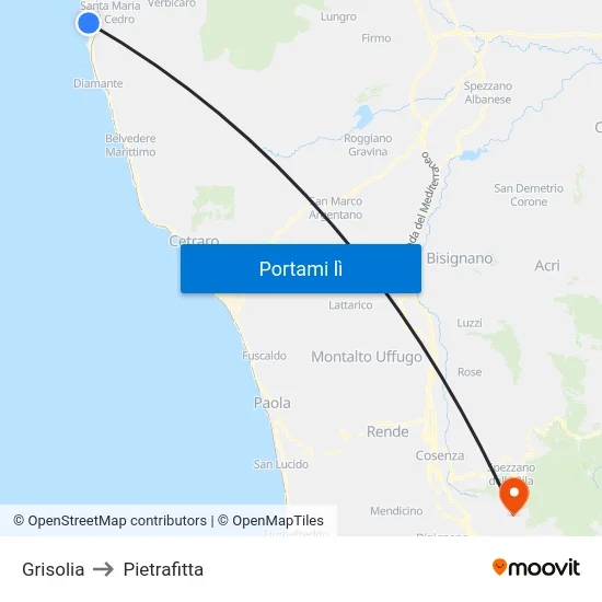 Grisolia to Pietrafitta map