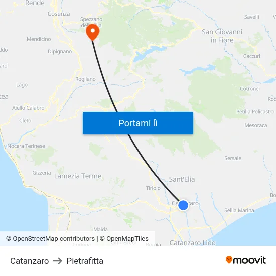 Catanzaro to Pietrafitta map