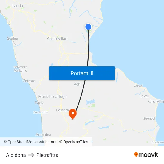 Albidona to Pietrafitta map