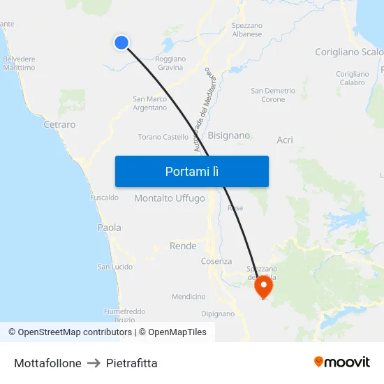 Mottafollone to Pietrafitta map
