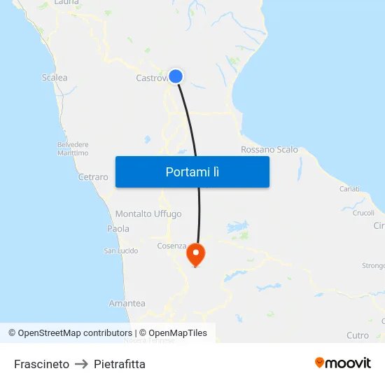 Frascineto to Pietrafitta map