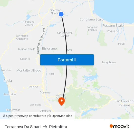 Terranova Da Sibari to Pietrafitta map