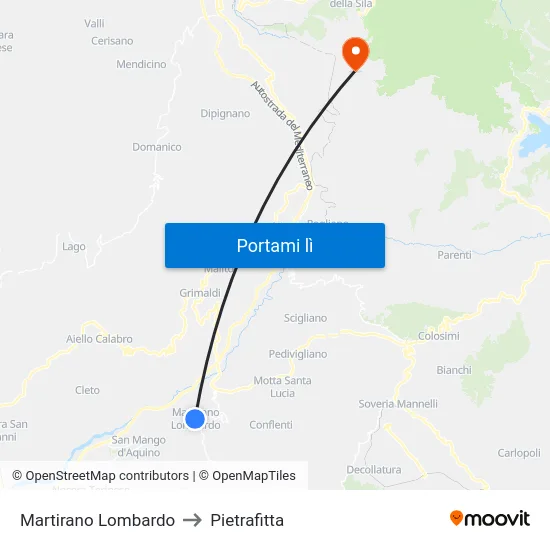 Martirano Lombardo to Pietrafitta map