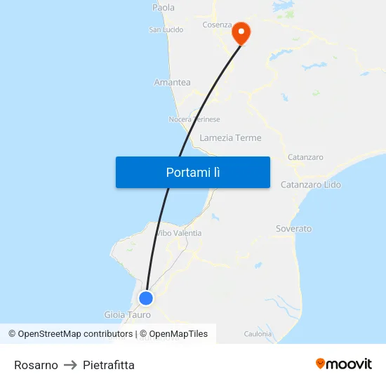 Rosarno to Pietrafitta map