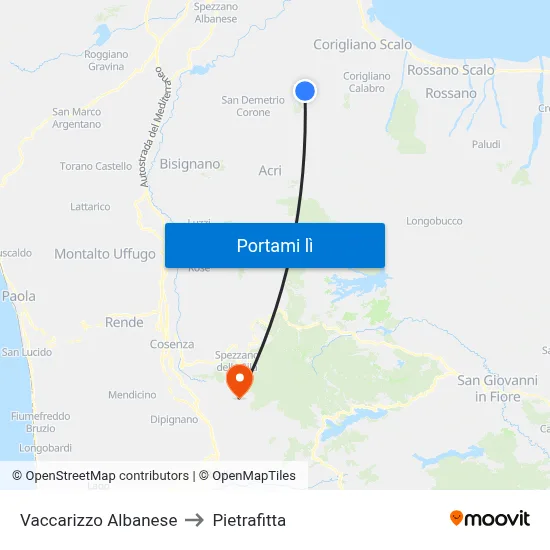 Vaccarizzo Albanese to Pietrafitta map