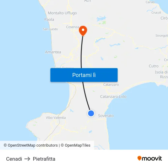 Cenadi to Pietrafitta map