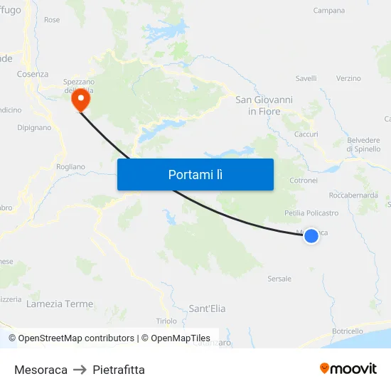 Mesoraca to Pietrafitta map