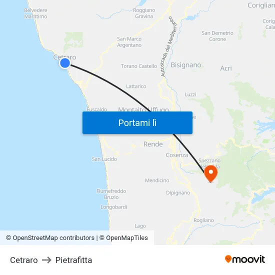 Cetraro to Pietrafitta map