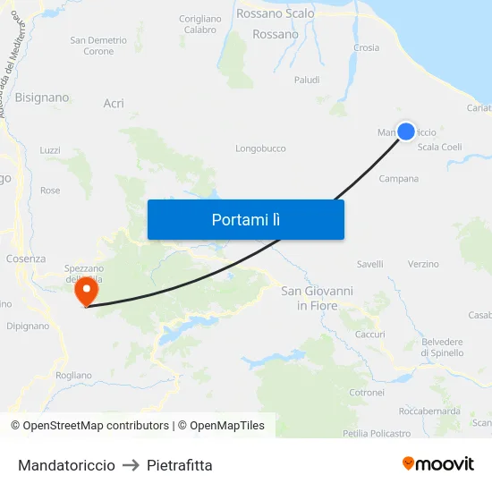 Mandatoriccio to Pietrafitta map