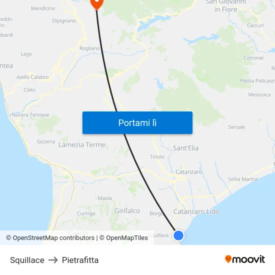 Squillace to Pietrafitta map