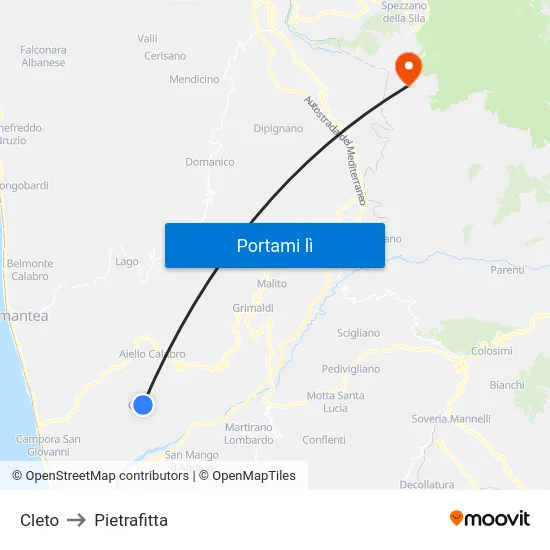 Cleto to Pietrafitta map
