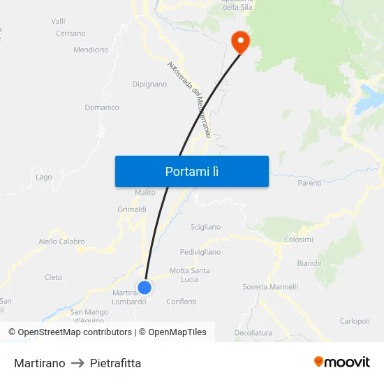 Martirano to Pietrafitta map