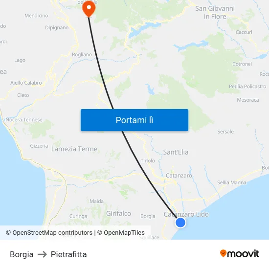 Borgia to Pietrafitta map