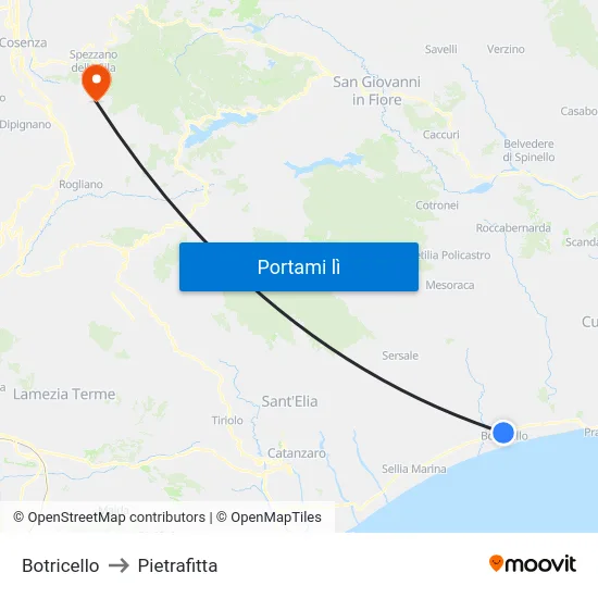 Botricello to Pietrafitta map