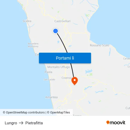 Lungro to Pietrafitta map