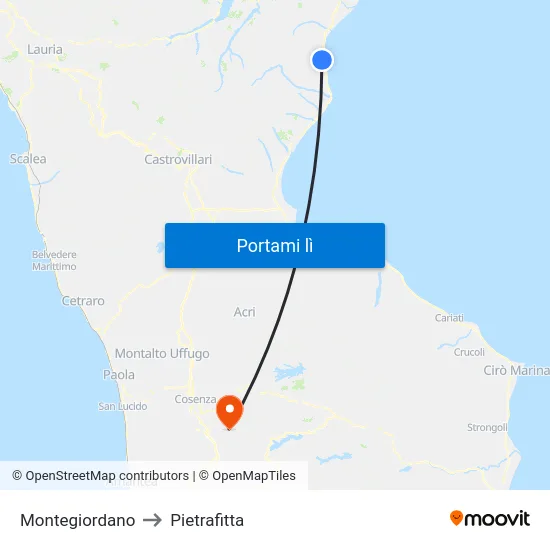 Montegiordano to Pietrafitta map