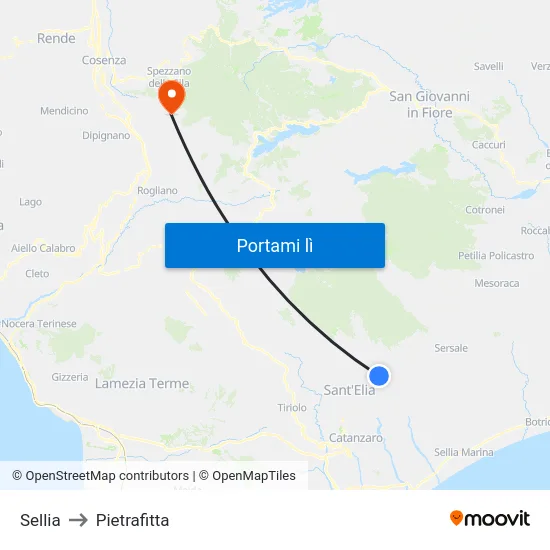 Sellia to Pietrafitta map