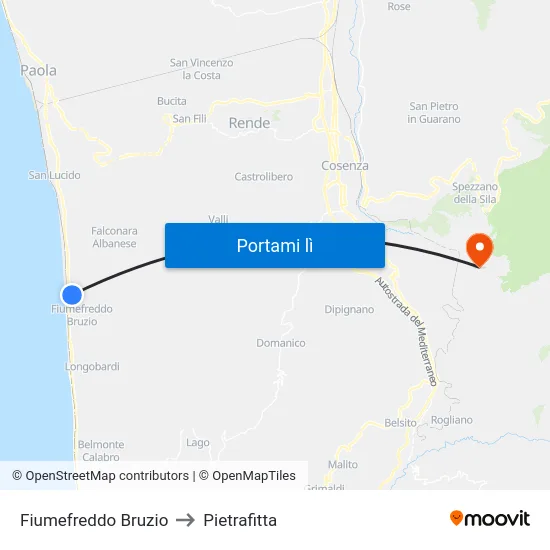 Fiumefreddo Bruzio to Pietrafitta map