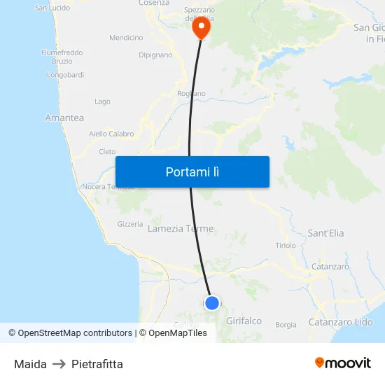 Maida to Pietrafitta map