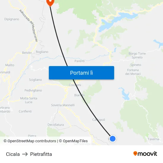 Cicala to Pietrafitta map