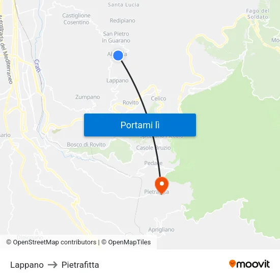 Lappano to Pietrafitta map