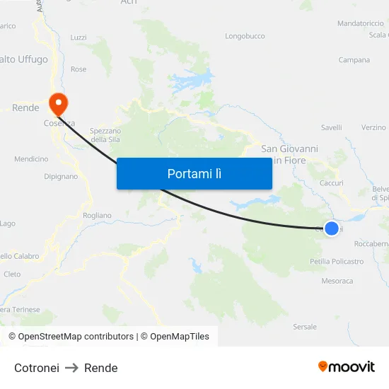 Cotronei to Rende map