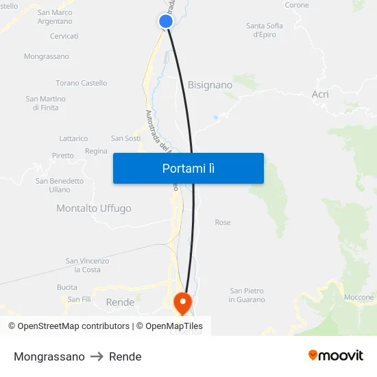 Mongrassano to Rende map