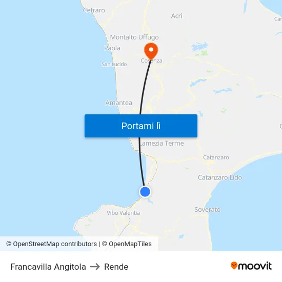 Francavilla Angitola to Rende map