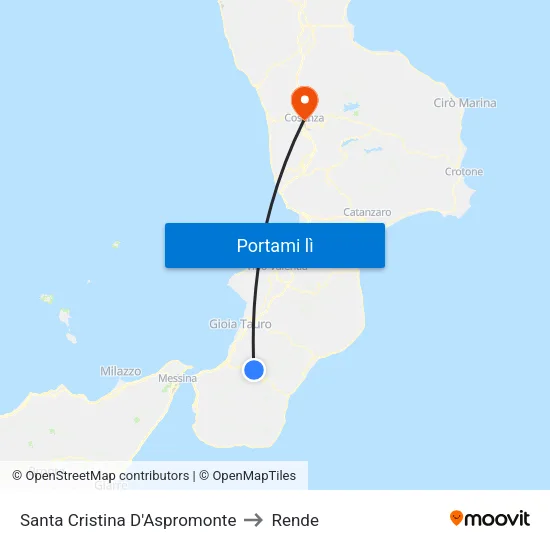 Santa Cristina D'Aspromonte to Rende map
