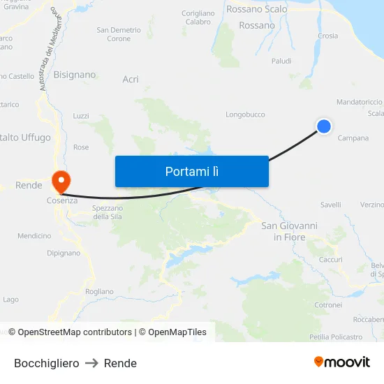 Bocchigliero to Rende map