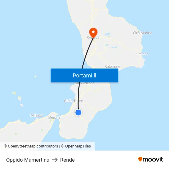 Oppido Mamertina to Rende map