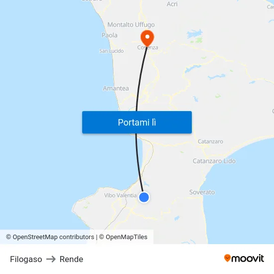 Filogaso to Rende map