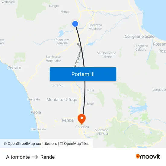 Altomonte to Rende map