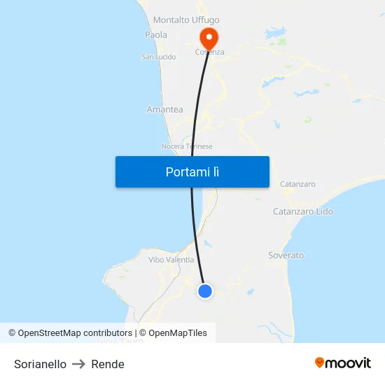 Sorianello to Rende map