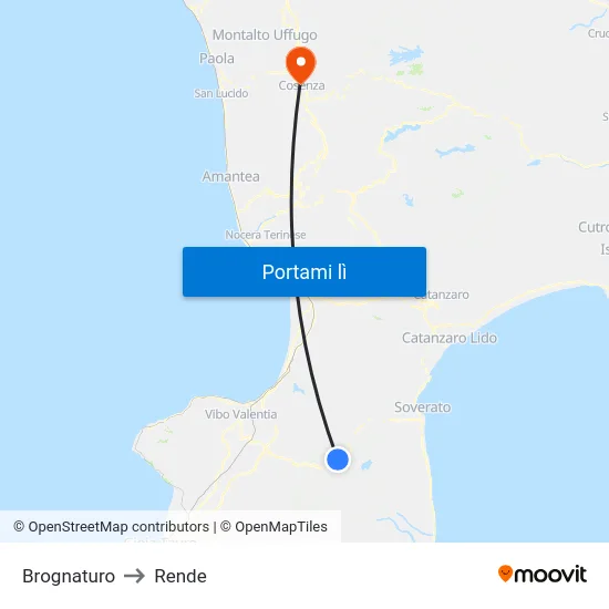 Brognaturo to Rende map