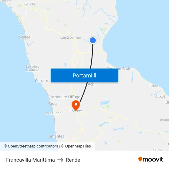 Francavilla Marittima to Rende map