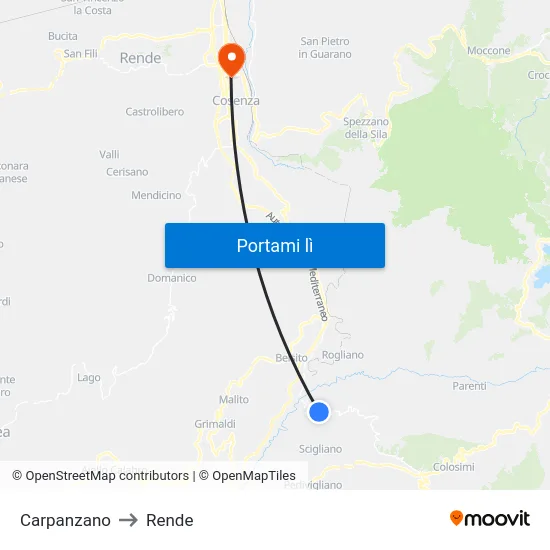 Carpanzano to Rende map