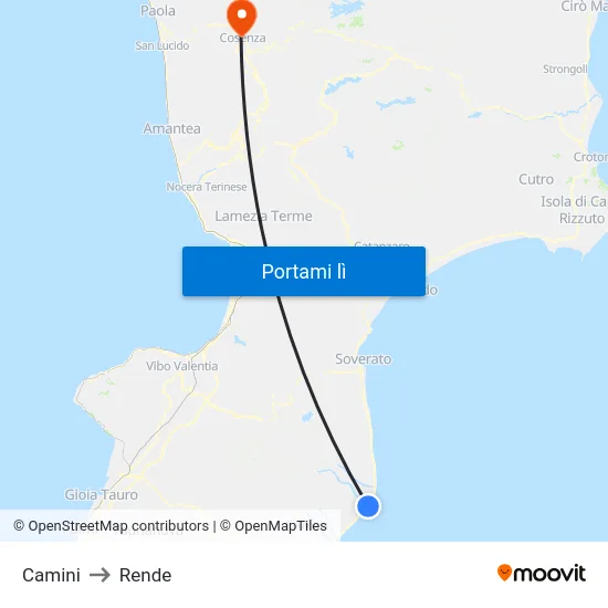 Camini to Rende map